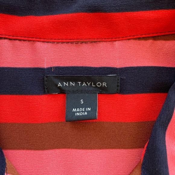 Ann Taylor Red & Black Stripe Button Front Blouse Size Small - Picture 4 of 14